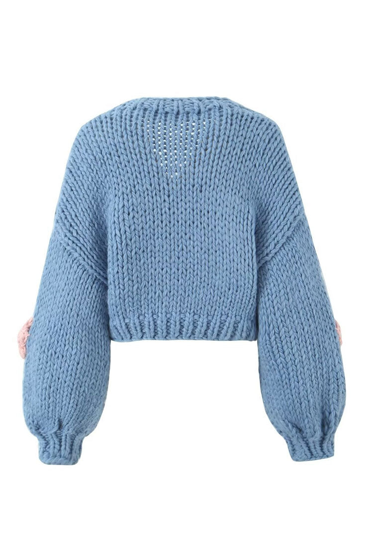 Rosedress Oversized 3D Flower V Neck Crochet Knit Cardigan