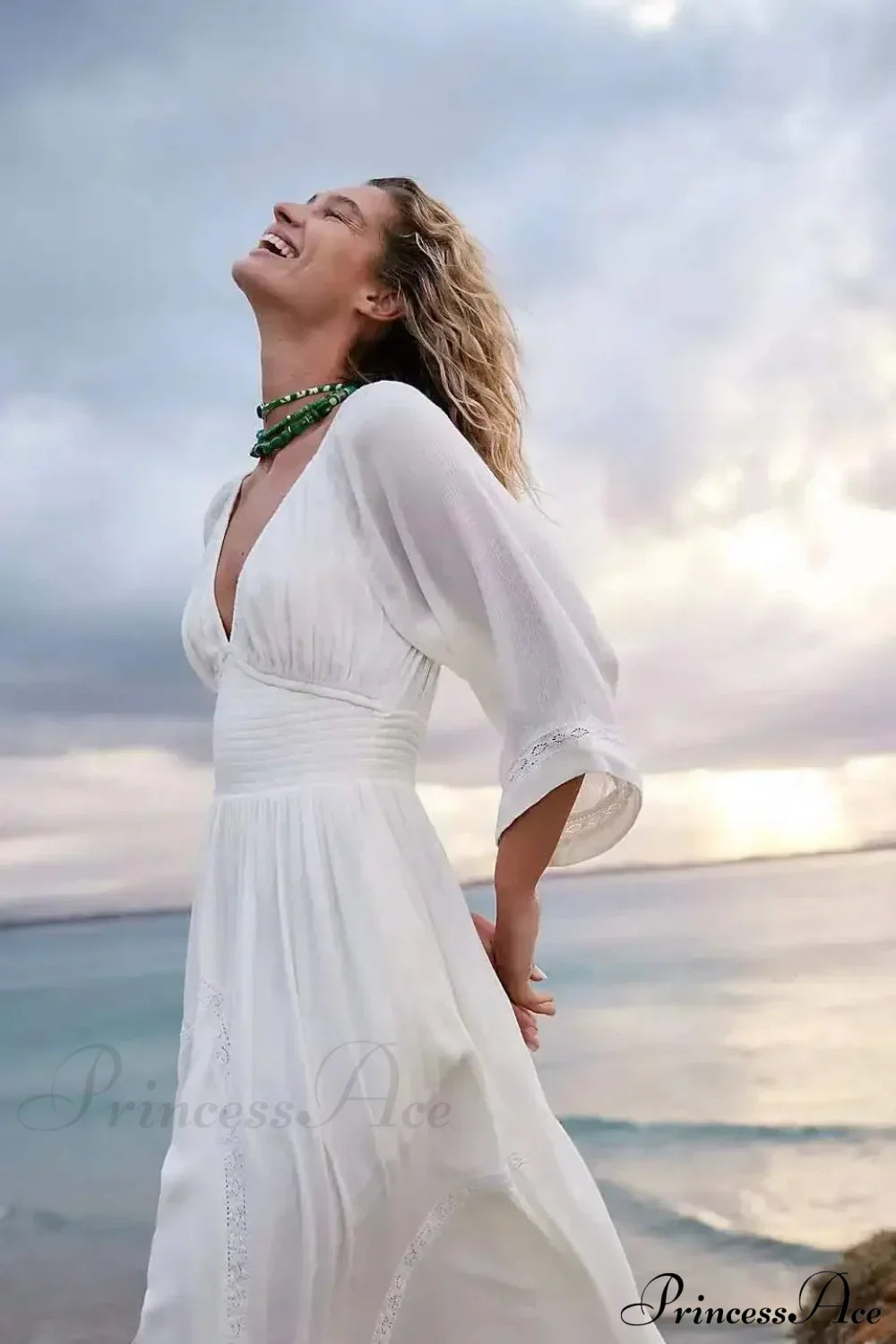 Oversized Backless Deep V Cotton Boho Dress