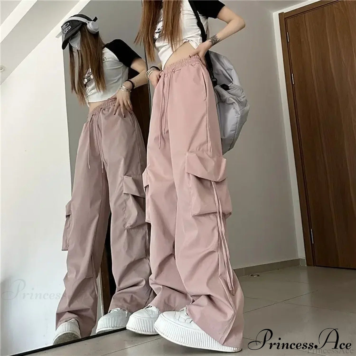 Oversized Cargo Streetwear Casual Pants Pink / S
