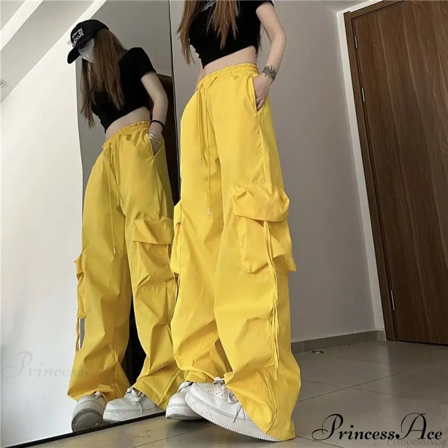 Oversized Cargo Streetwear Casual Pants Yellow / S