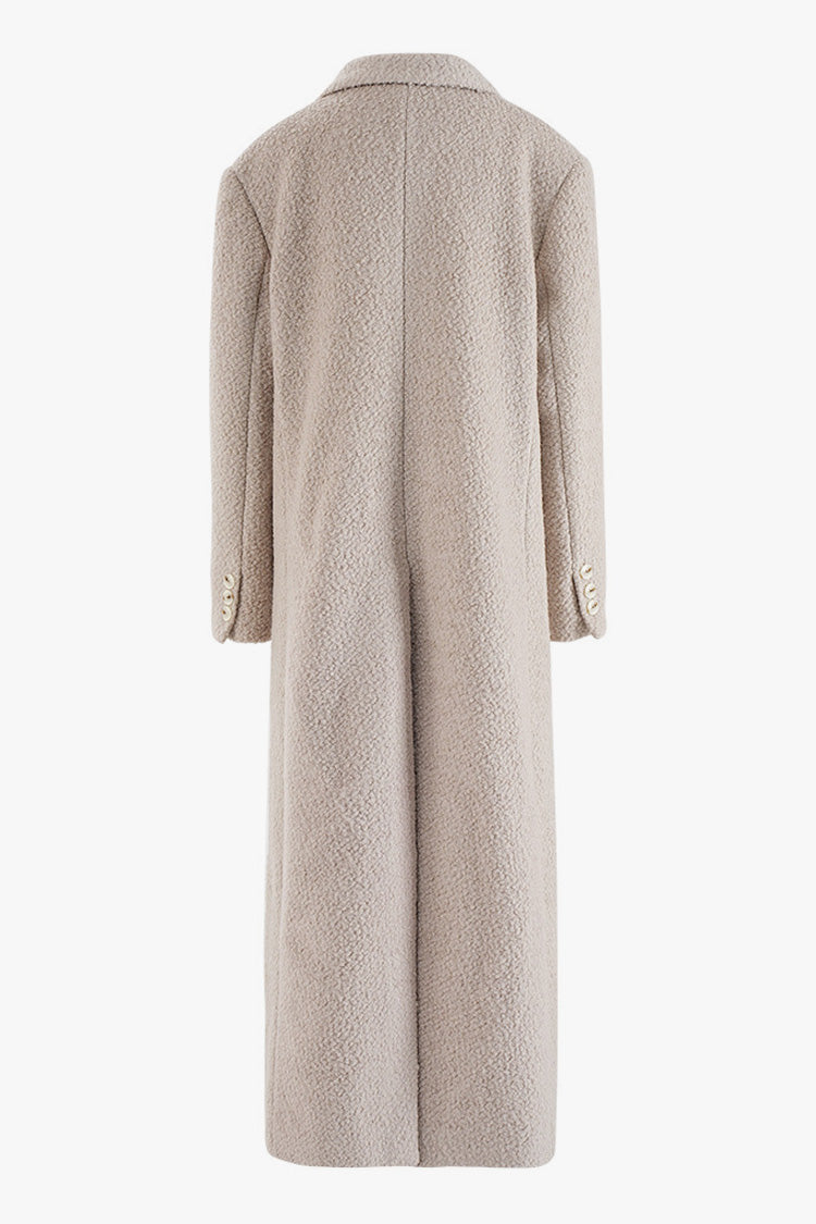 Elegant Oversized Boucle Coat with Lapel Collar and Sleeves