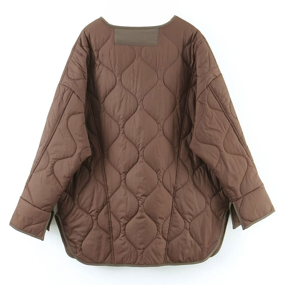 Long Sleeve Button Down Flap Pocket Quilted Jacket - Chocolate 5