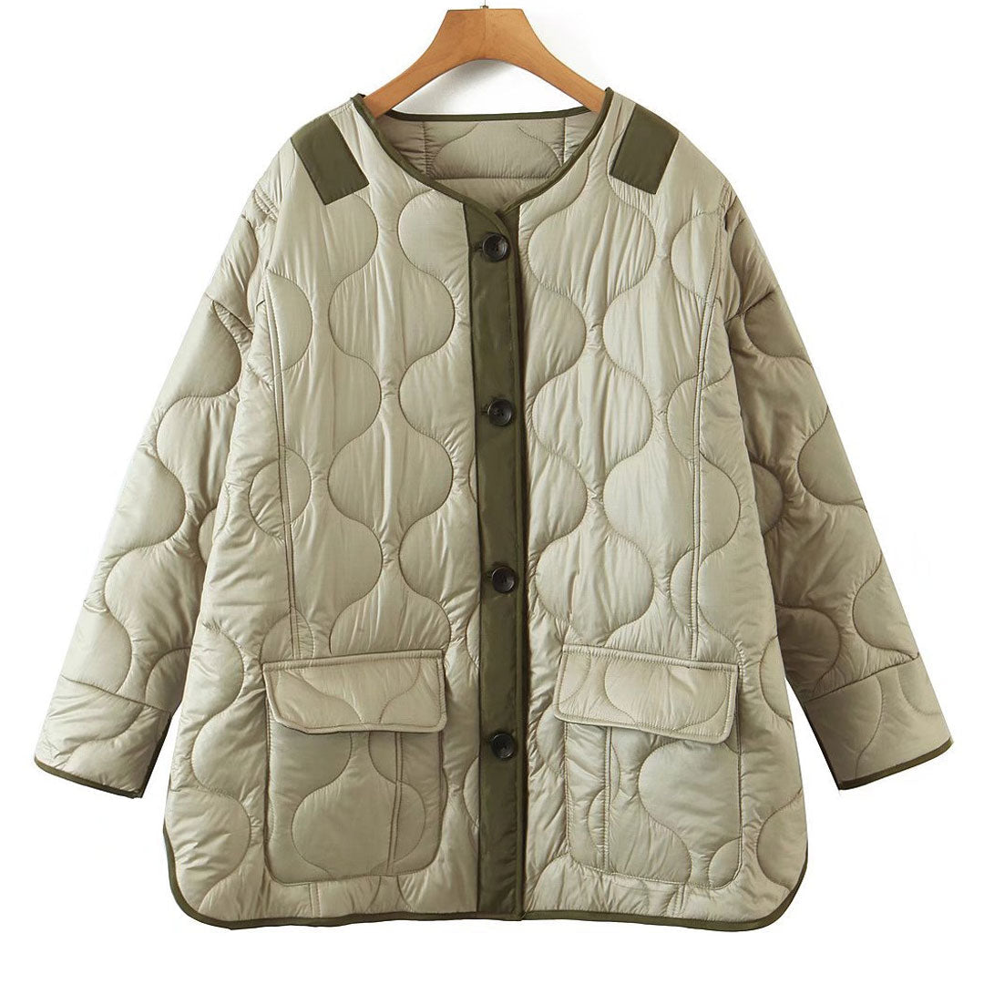Long Sleeve Button Down Flap Pocket Quilted Jacket - Sage Green 3