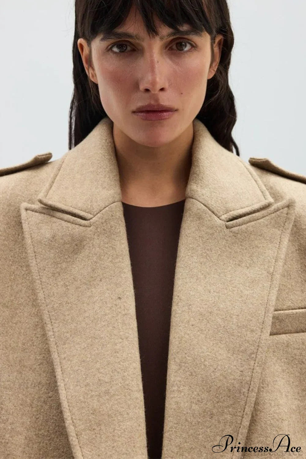 Oversized Notch Lapel Epaulette Woolen Blazer