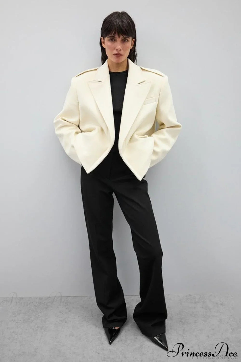 Oversized Notch Lapel Epaulette Woolen Blazer