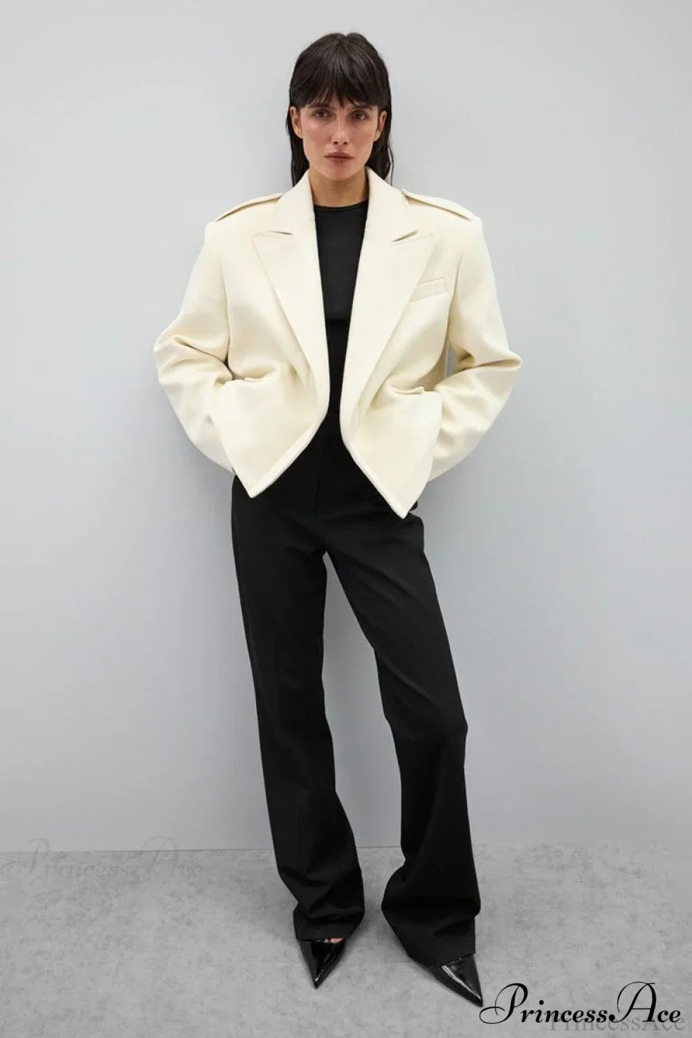 Oversized Notch Lapel Epaulette Woolen Blazer