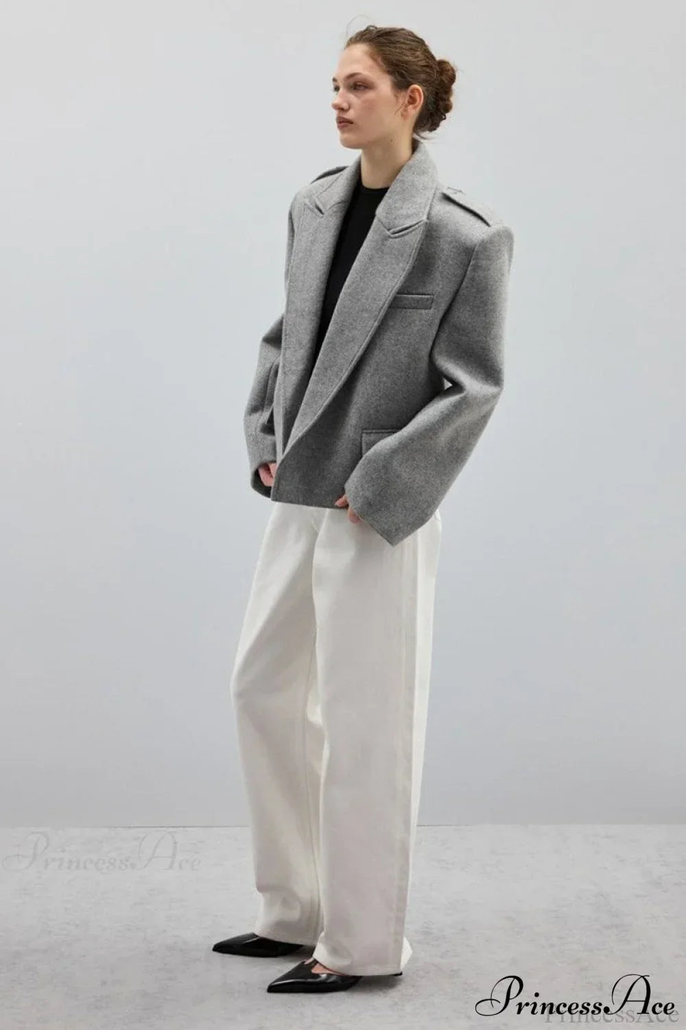 Oversized Notch Lapel Epaulette Woolen Blazer