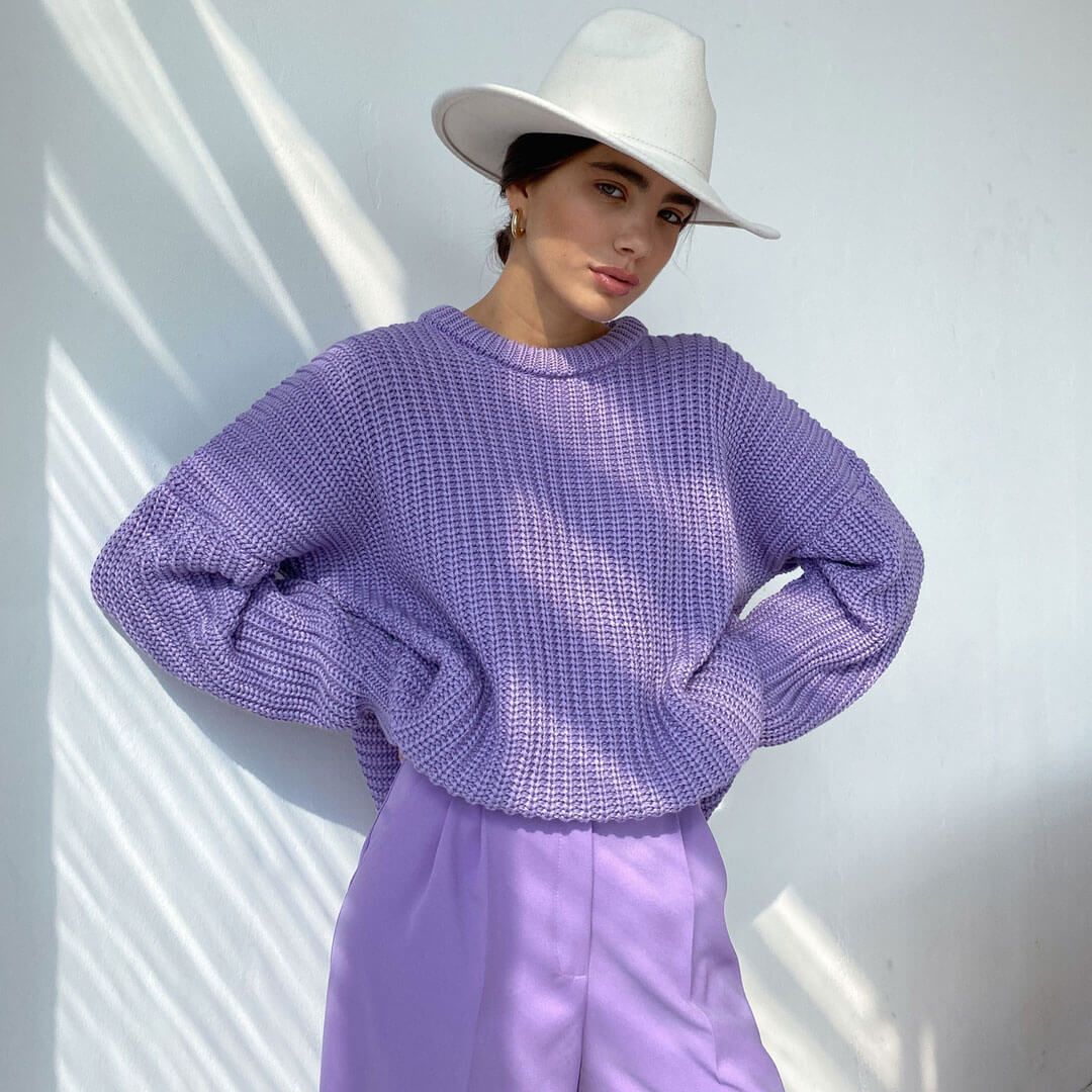Candy Color Crewneck Pullover Sweater - Orange