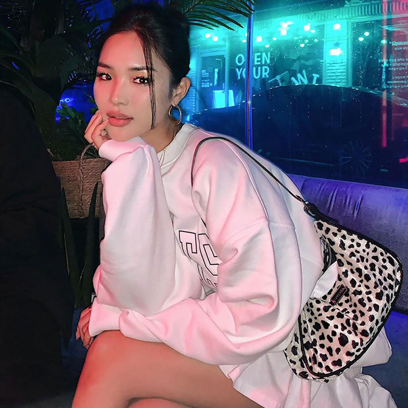 Letter Print Drop Shoulder Long Sleeve Sweatshirt - White 3