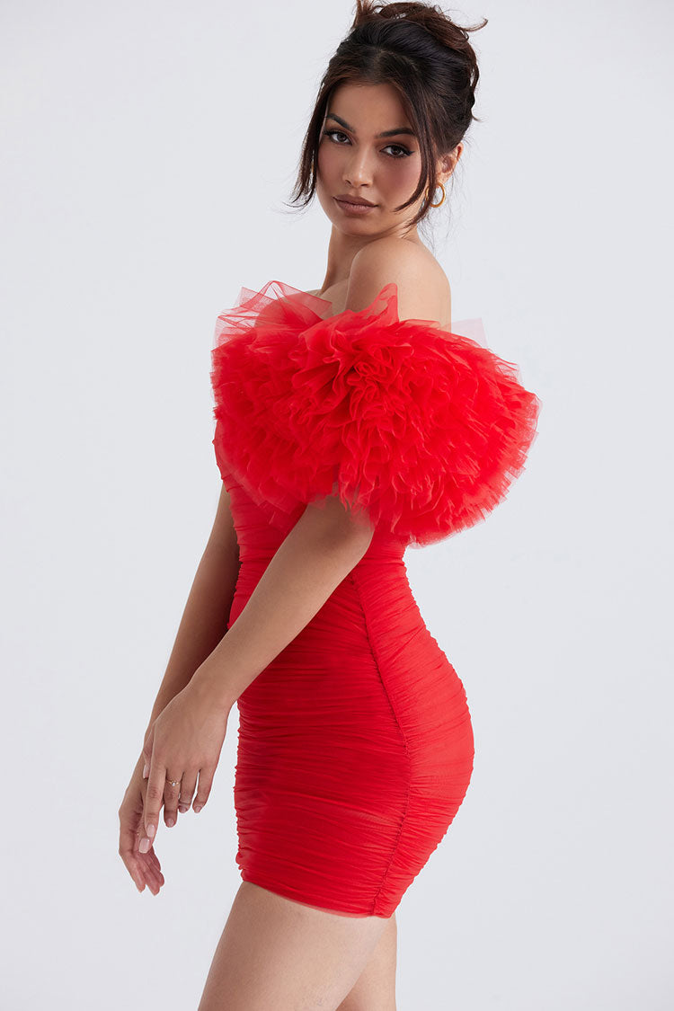 Tulle Strapless Ruffle Ruched Bodycon Mini Dress - View 2