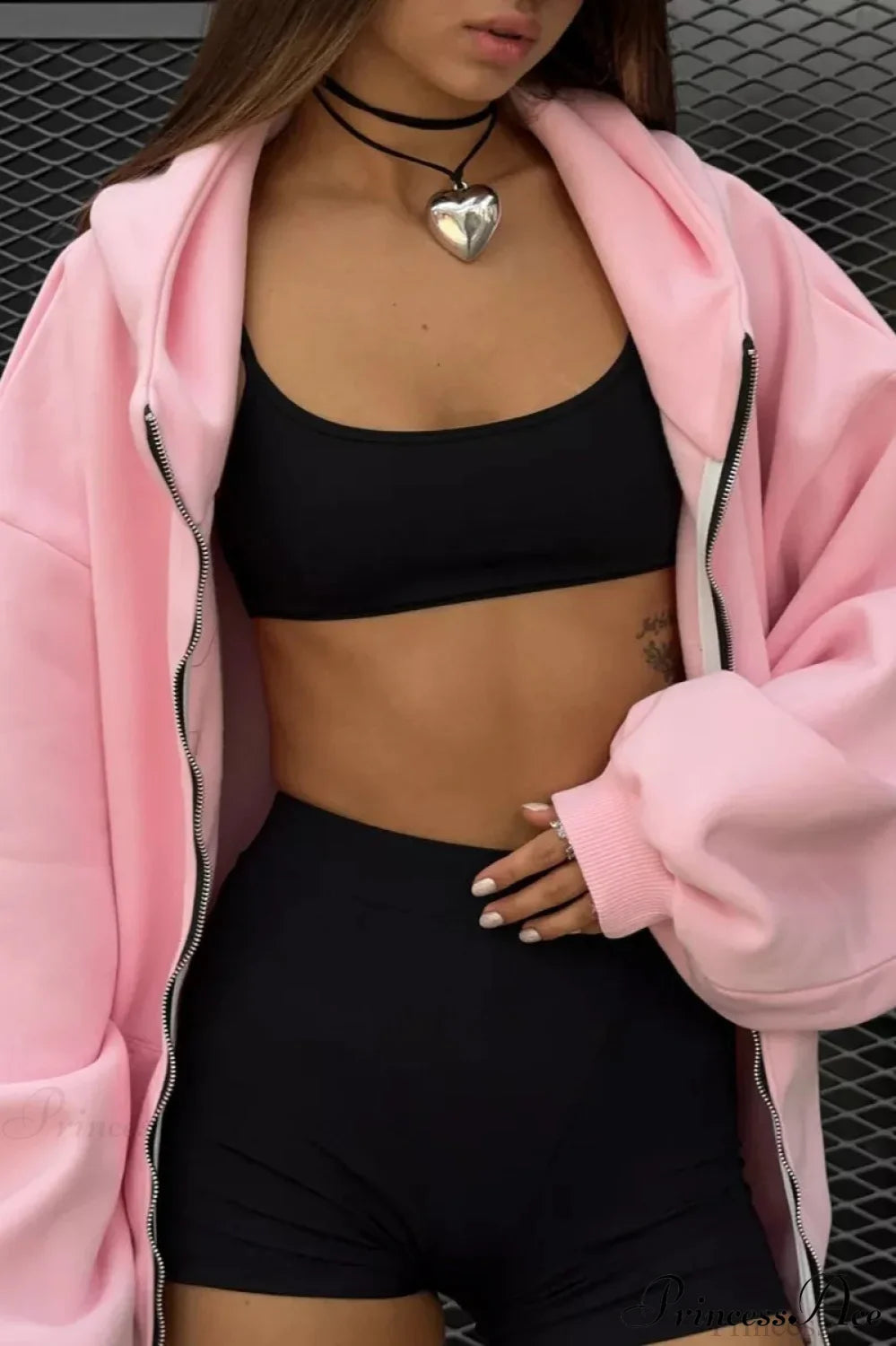 Oversized Street Casual Angel Print Zip-Up Hoodie