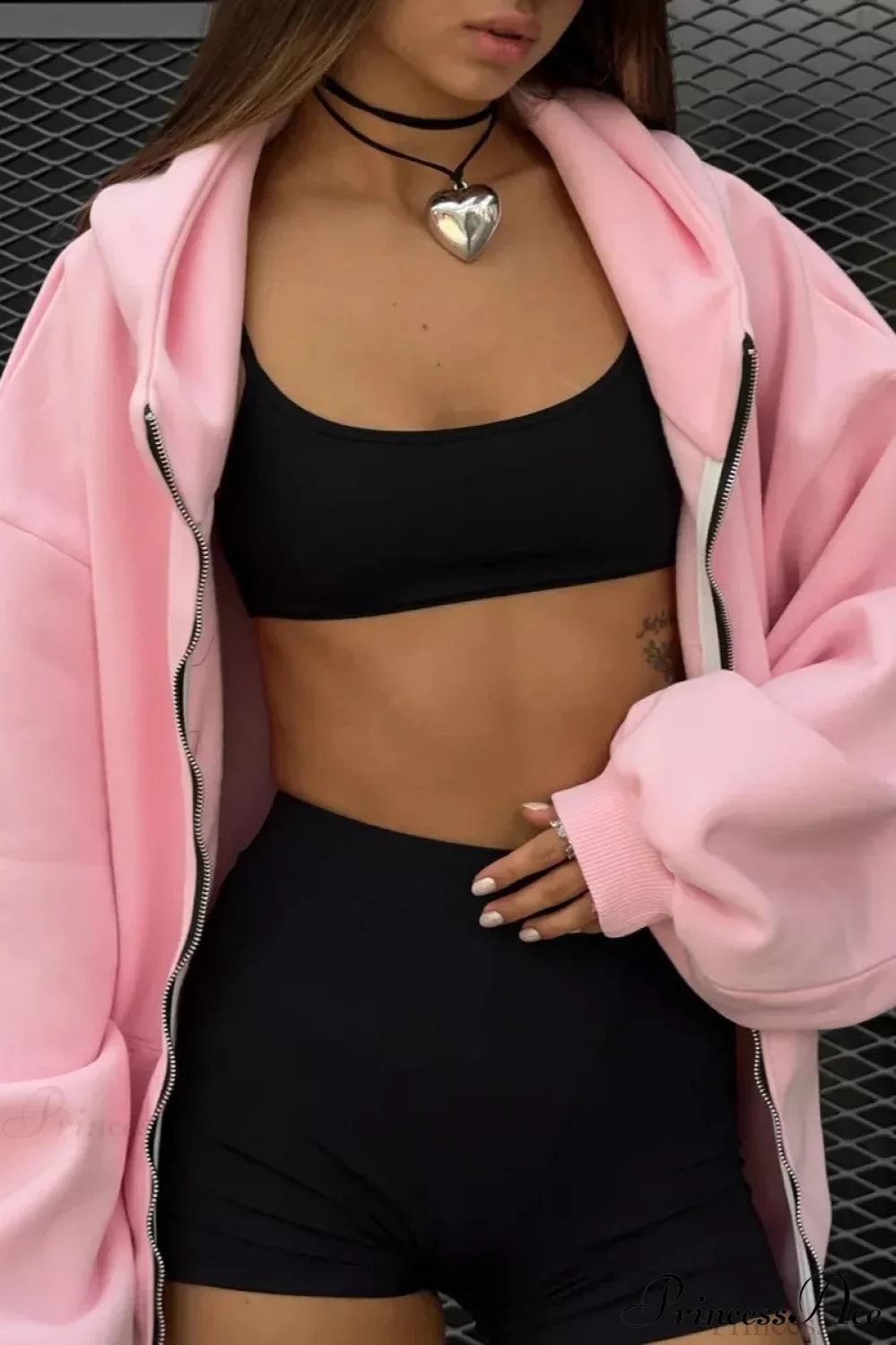 Oversized Street Casual Angel Print Zip-Up Hoodie