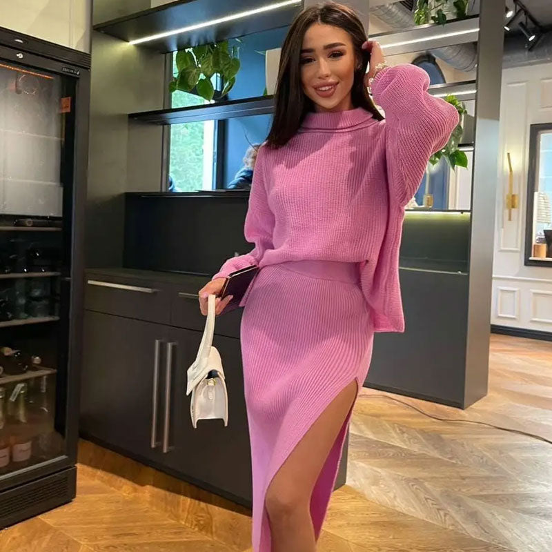 Trendy & Unique Oversized Turtleneck Sweater Midi Skirt Set