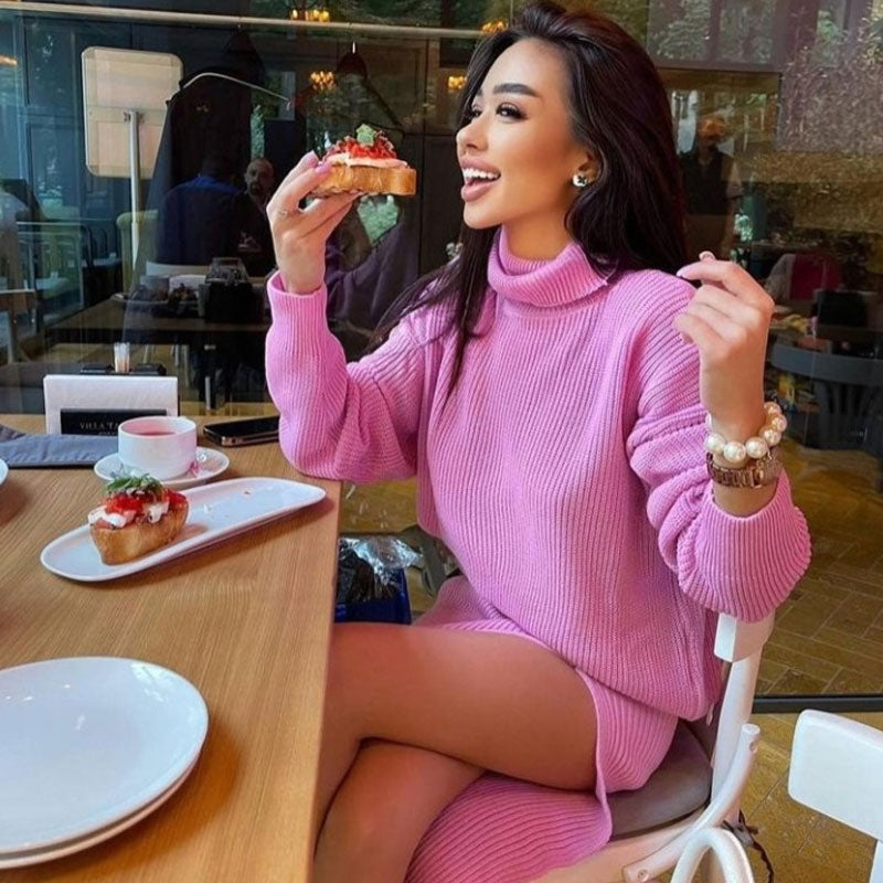 Trendy & Unique Oversized Turtleneck Sweater Midi Skirt Set