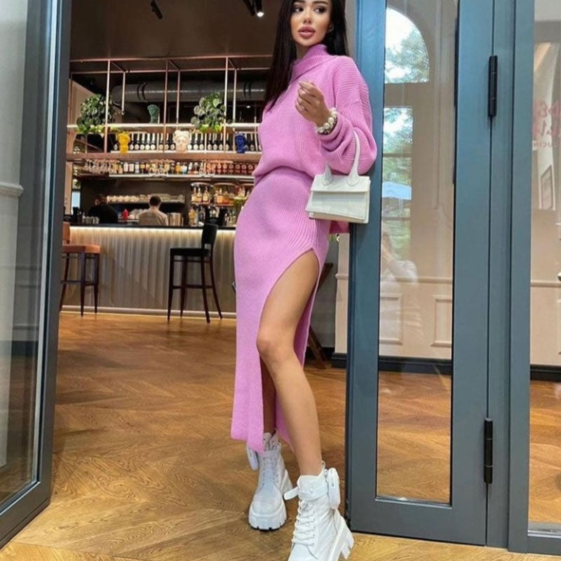 Trendy & Unique Oversized Turtleneck Sweater Midi Skirt Set