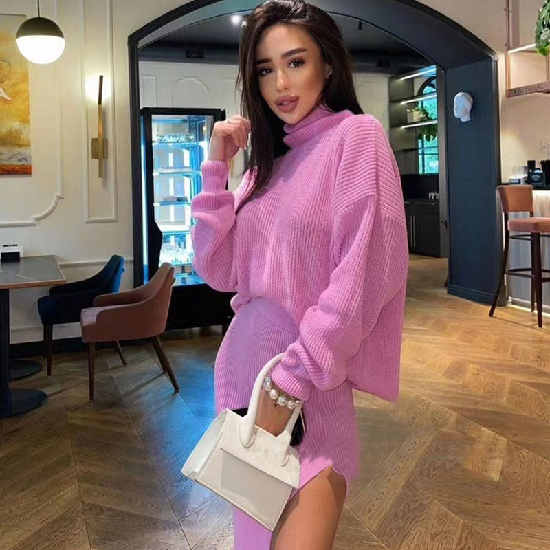 Trendy & Unique Oversized Turtleneck Sweater Midi Skirt Set