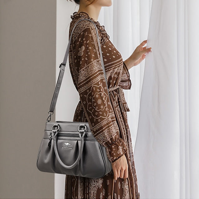 PU Leather Daily Handbag Holiday Boston Bag Zipper