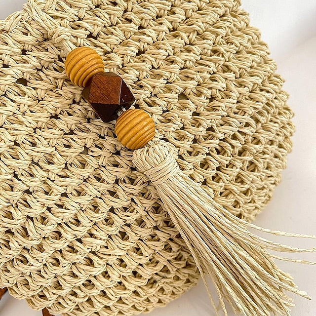 Tassel Bag Woven Boho Handbag Straw Crossbody