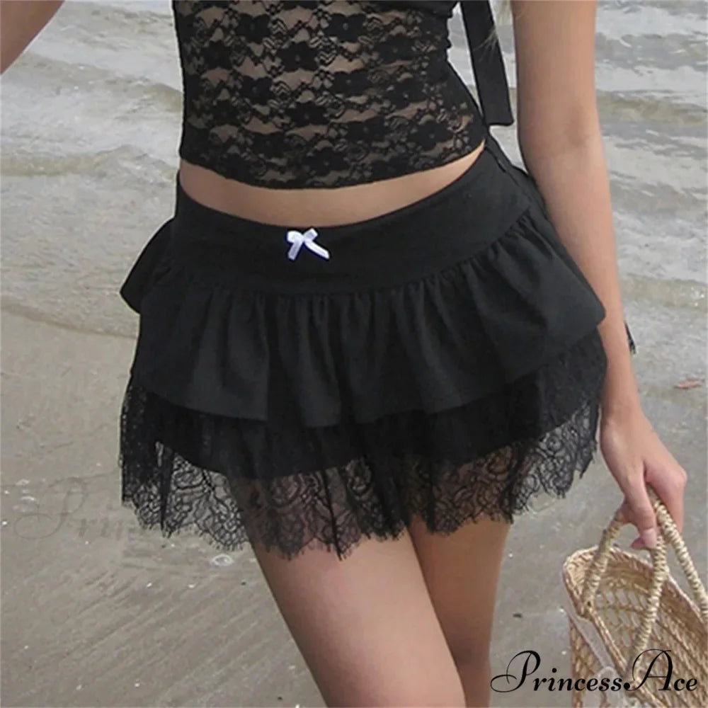 Patchwork Preppy Black Skirt