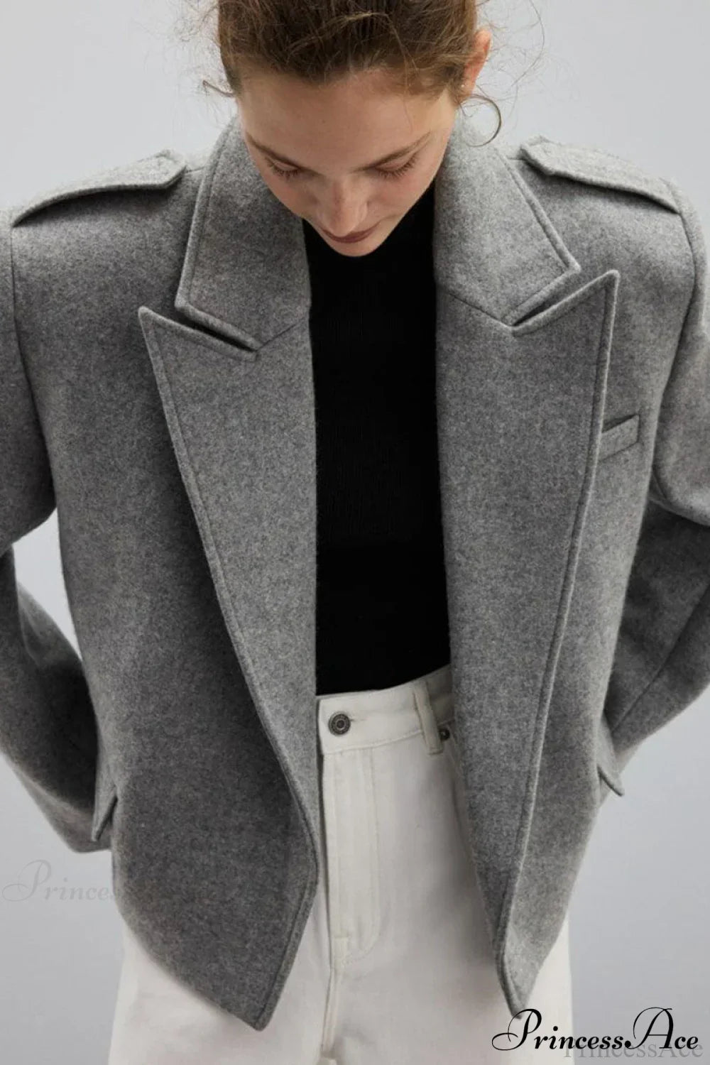 Peak Lapel Blazer Style Wool Loose Coat 6