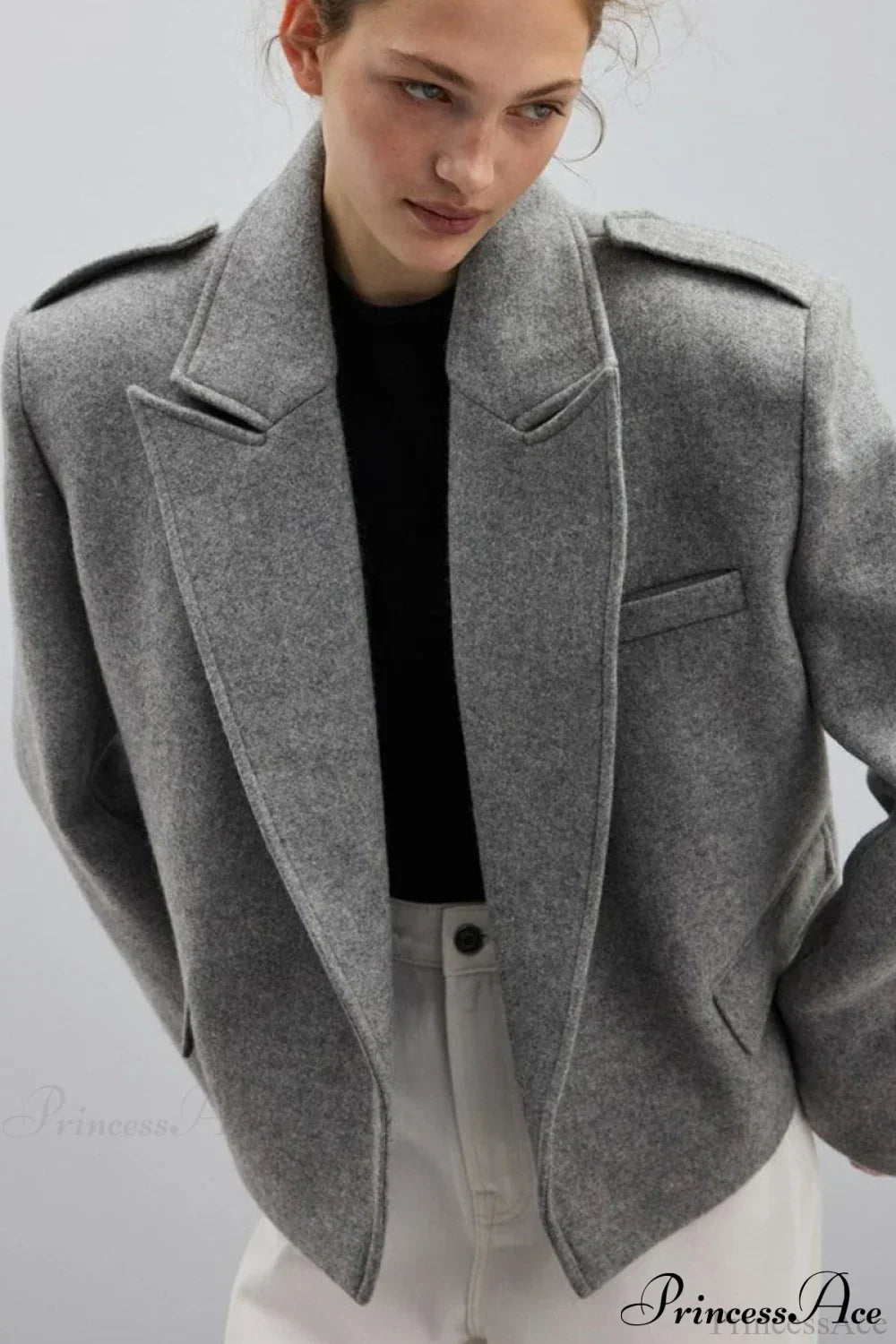 Peak Lapel Blazer Style Wool Loose Coat 5