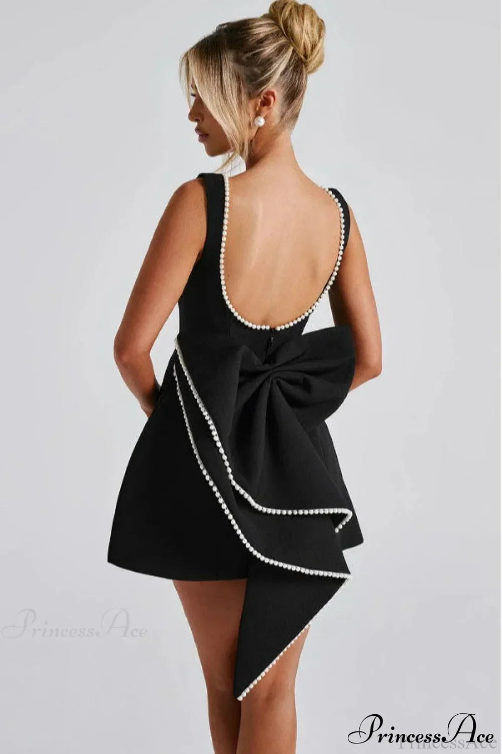 Pearl Bow Open-Back Edgy Short Party Dress 2