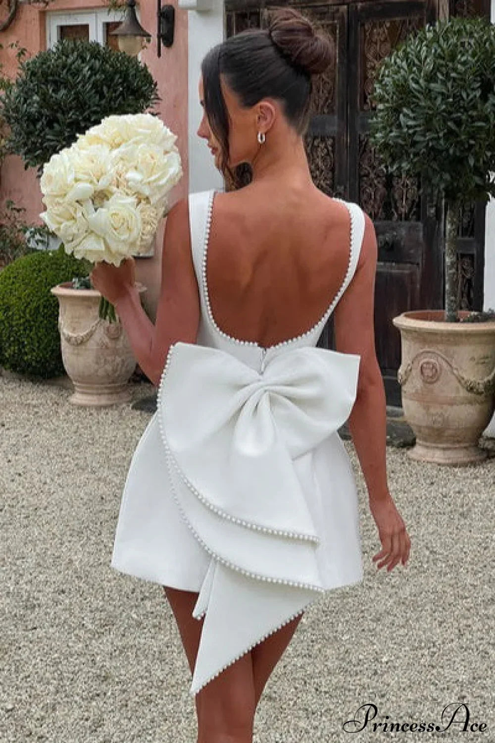 Pearl Bow Open-Back Edgy Short Party Dress 5