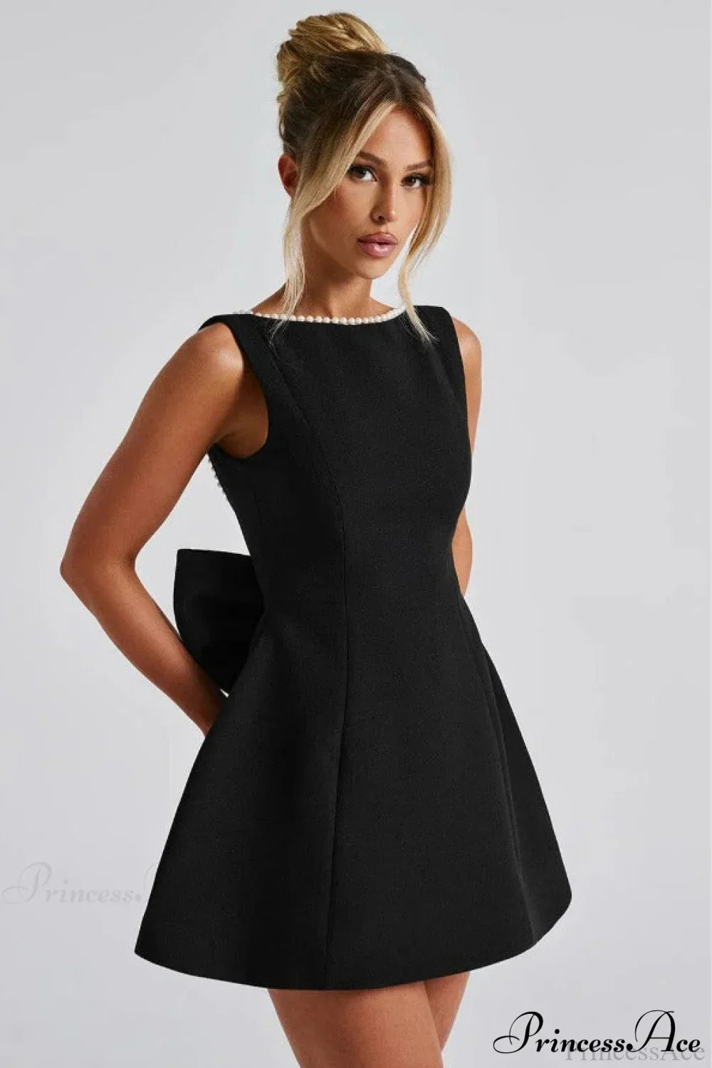 Pearl Bow Open-Back Edgy Short Party Dress