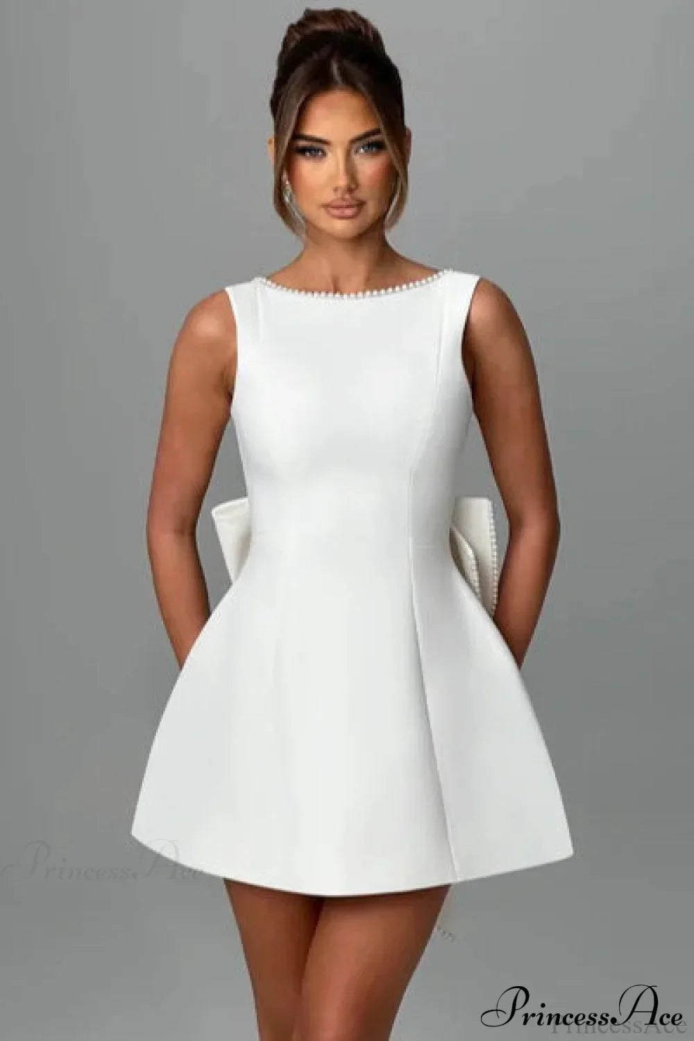 Pearl Bow Open-Back Edgy Short Party Dress 4