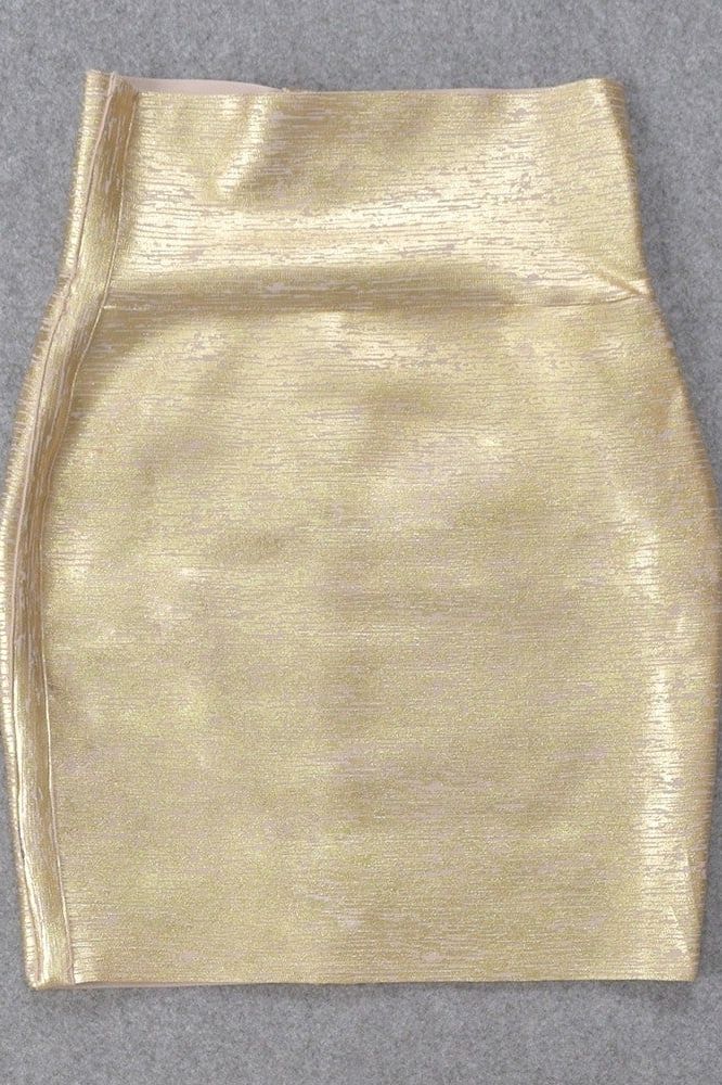 Pencil High Waist Leather Mini Skirt - Gold - Fashionpara