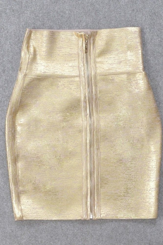 Pencil High Waist Leather Mini Skirt - Gold - Fashionpara