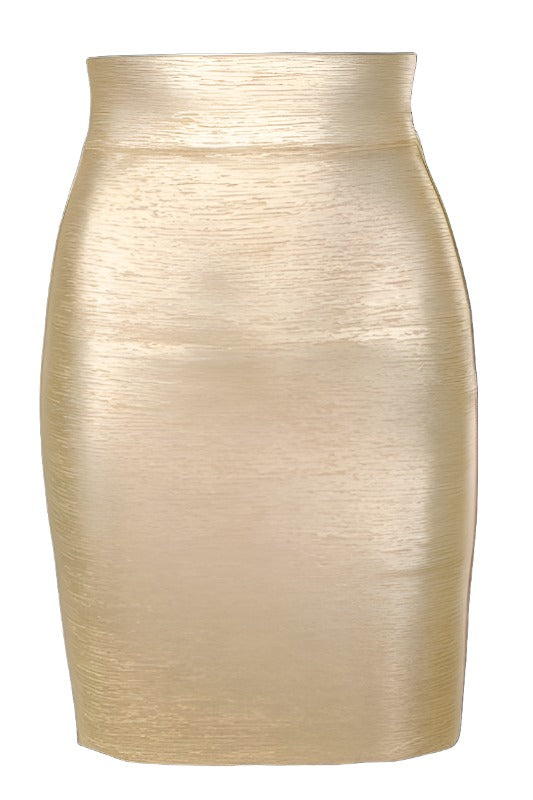 Pencil High Waist Leather Mini Skirt - Gold - Fashionpara