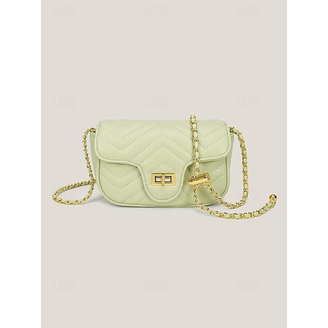 White Leather with Bag Crossbody Gold Elegant Chain