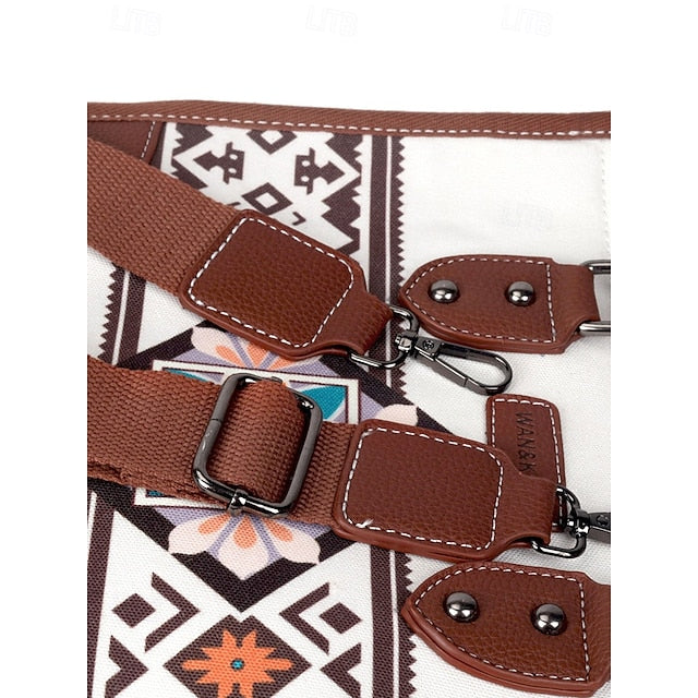 Ethnic Set Faux Handbag and with Leather Canvas