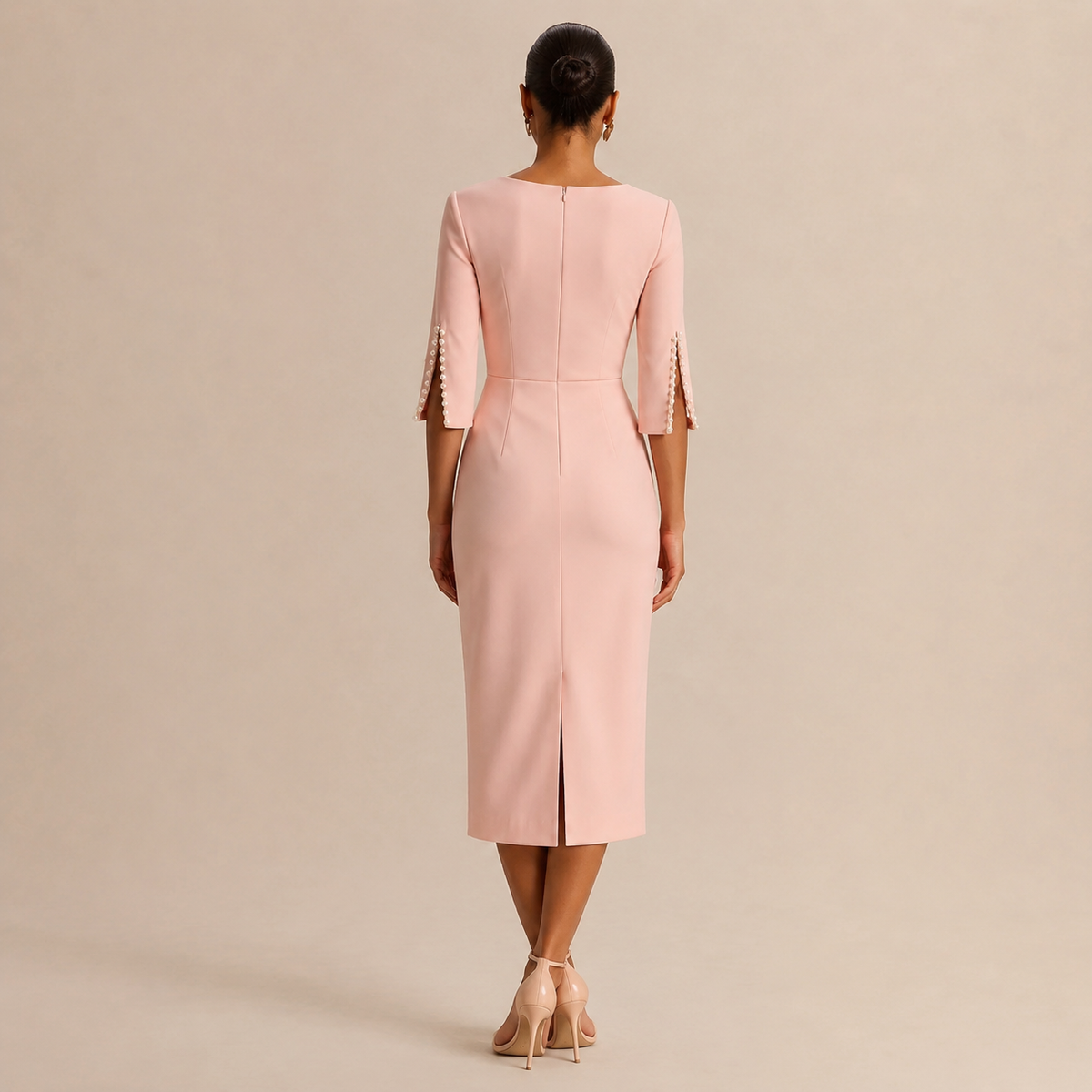 Boat Neck Pearl Split Sleeve Bodycon Midi Dress 9