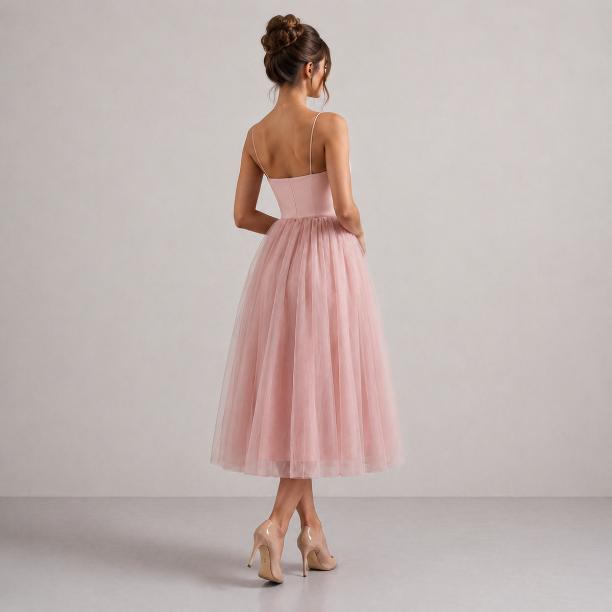 Sweetheart Strappy Corset Split Tulle Midi Dress 12