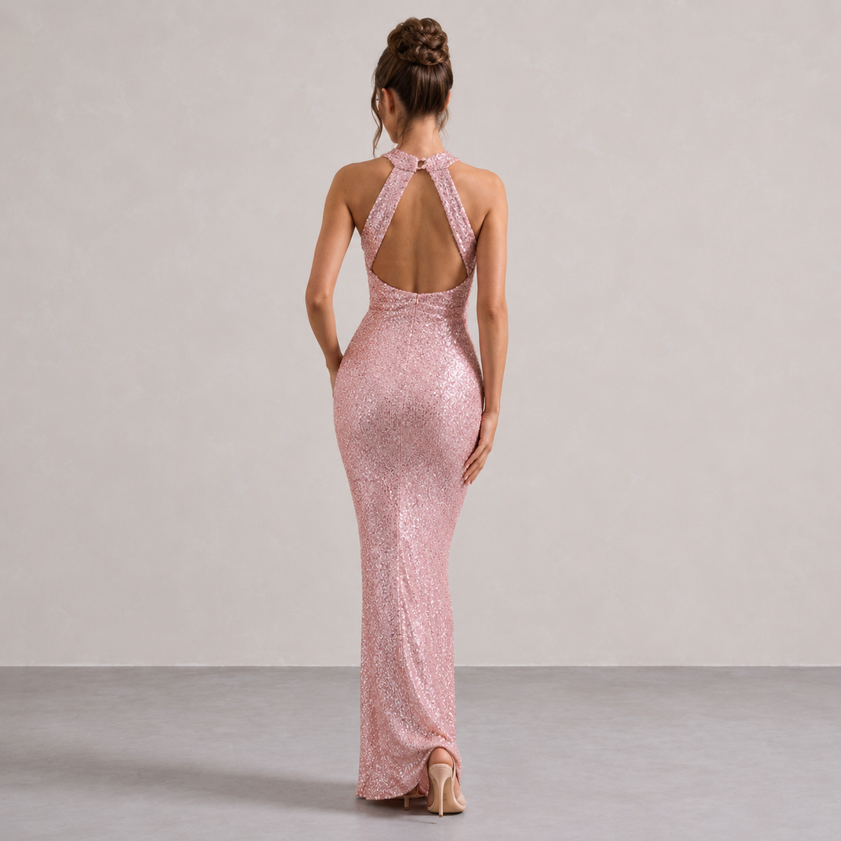 Sequin Cross Halter Neck Mermaid Maxi Gown 9