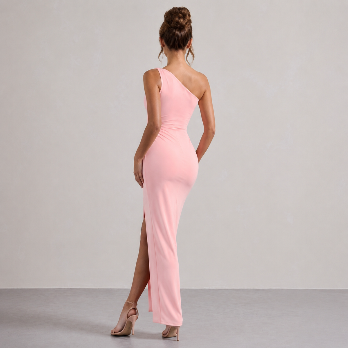 One Shoulder Ruched High Split Bodycon Midi Dress 15