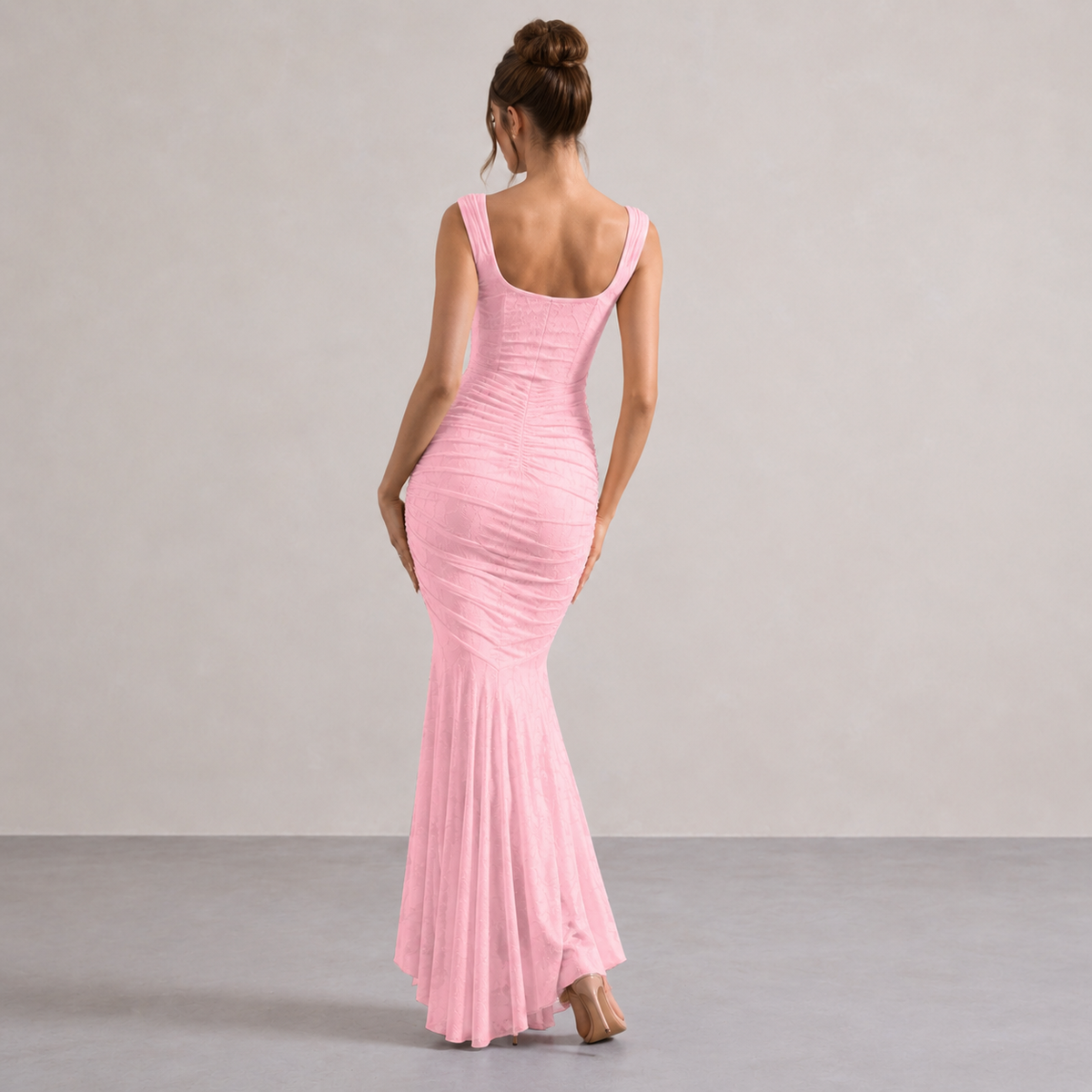 Square Neck Corset Floral Jacquard Mermaid Gown 9