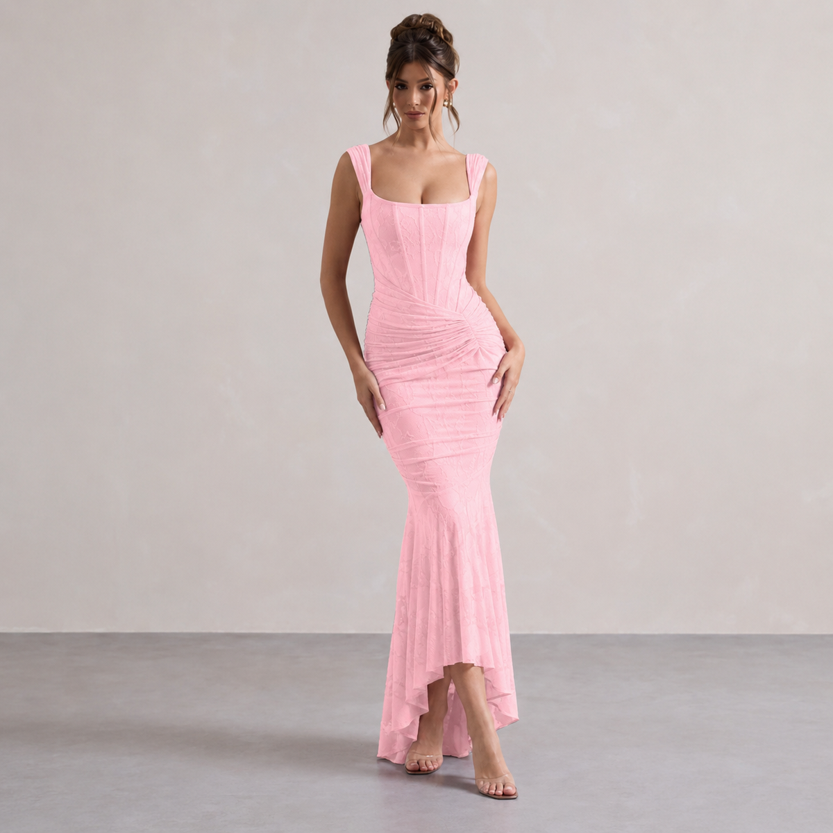 Square Neck Corset Floral Jacquard Mermaid Gown 7
