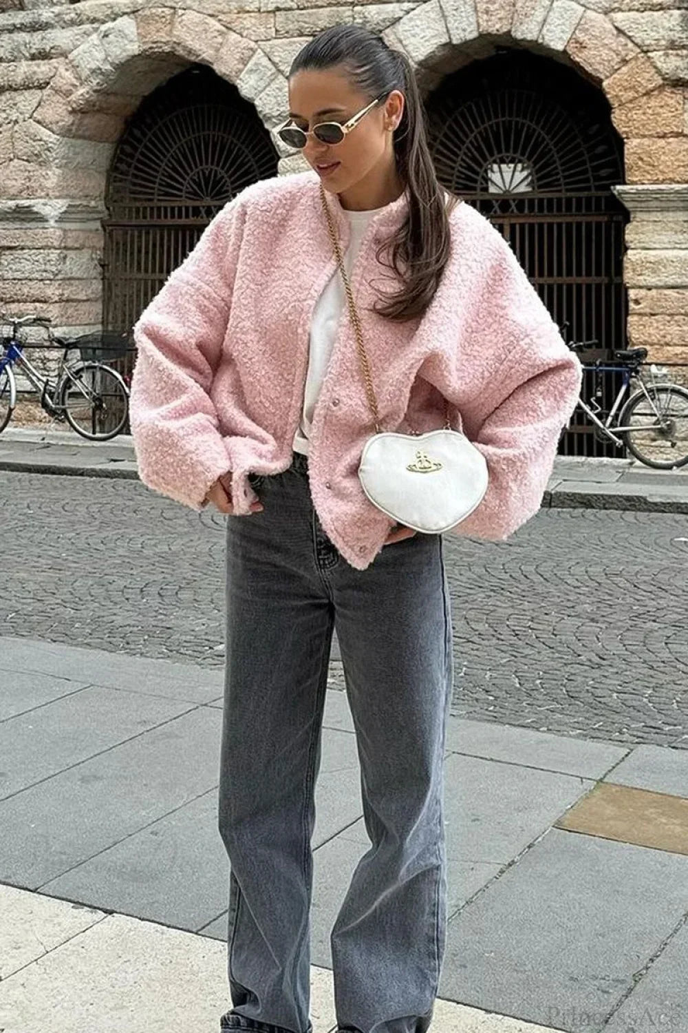 Pink Casual Stand Collar Fleece Jacket 5