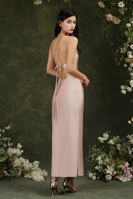 Pink Spaghetti Straps Sleeveless Mermaid Satin Prom Dresses
