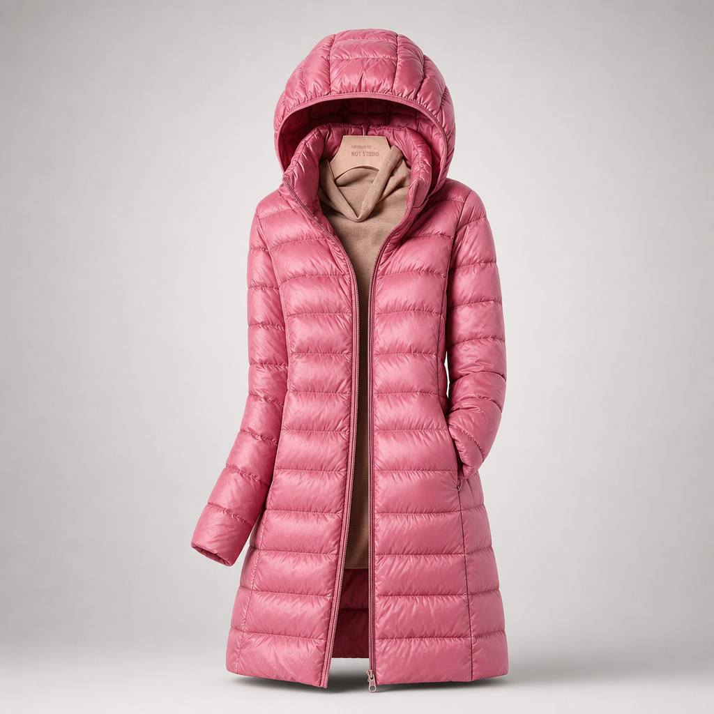 Hooded Zip Front Lightweight Longline Puffer Jacket 8