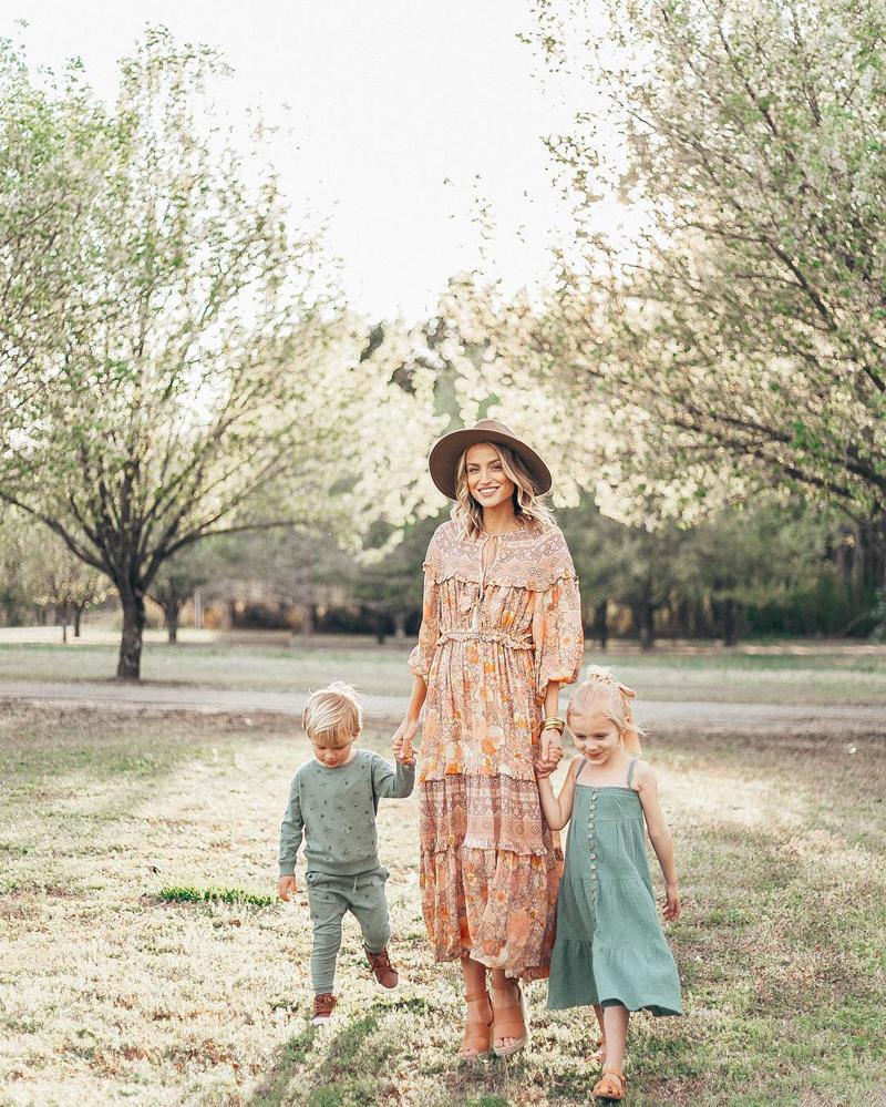 Floral Print V-Neck Long Sleeve Tiered Maxi Dress 15