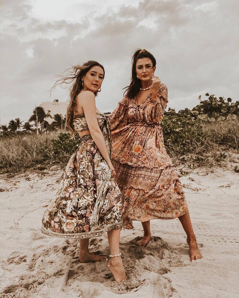 Floral Print V-Neck Long Sleeve Tiered Maxi Dress 16