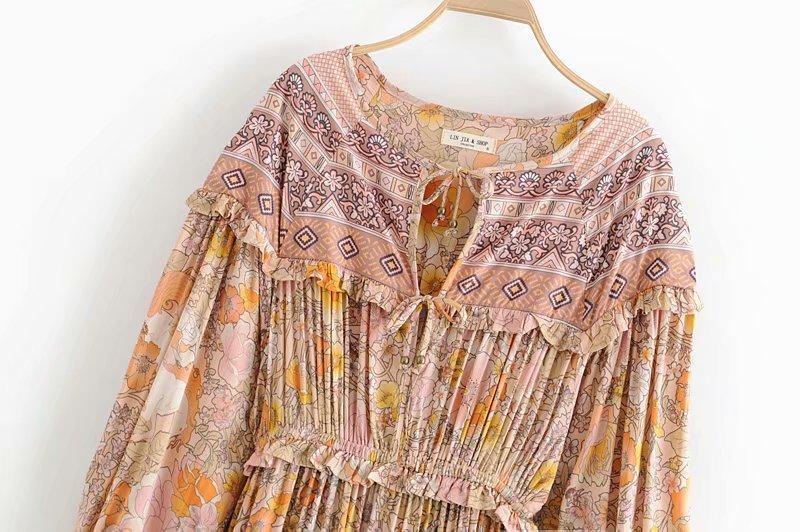Floral Print V-Neck Long Sleeve Tiered Maxi Dress 21