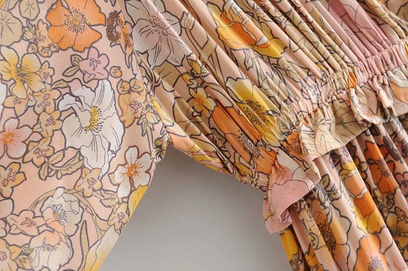 Floral Print V-Neck Long Sleeve Tiered Maxi Dress 23