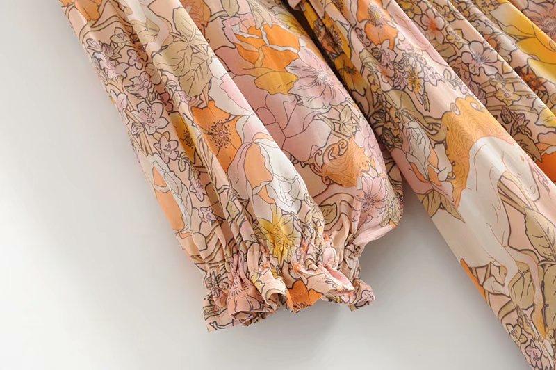 Floral Print V-Neck Long Sleeve Tiered Maxi Dress 24