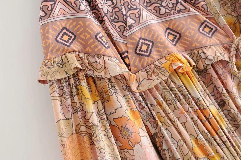 Floral Print V-Neck Long Sleeve Tiered Maxi Dress 30