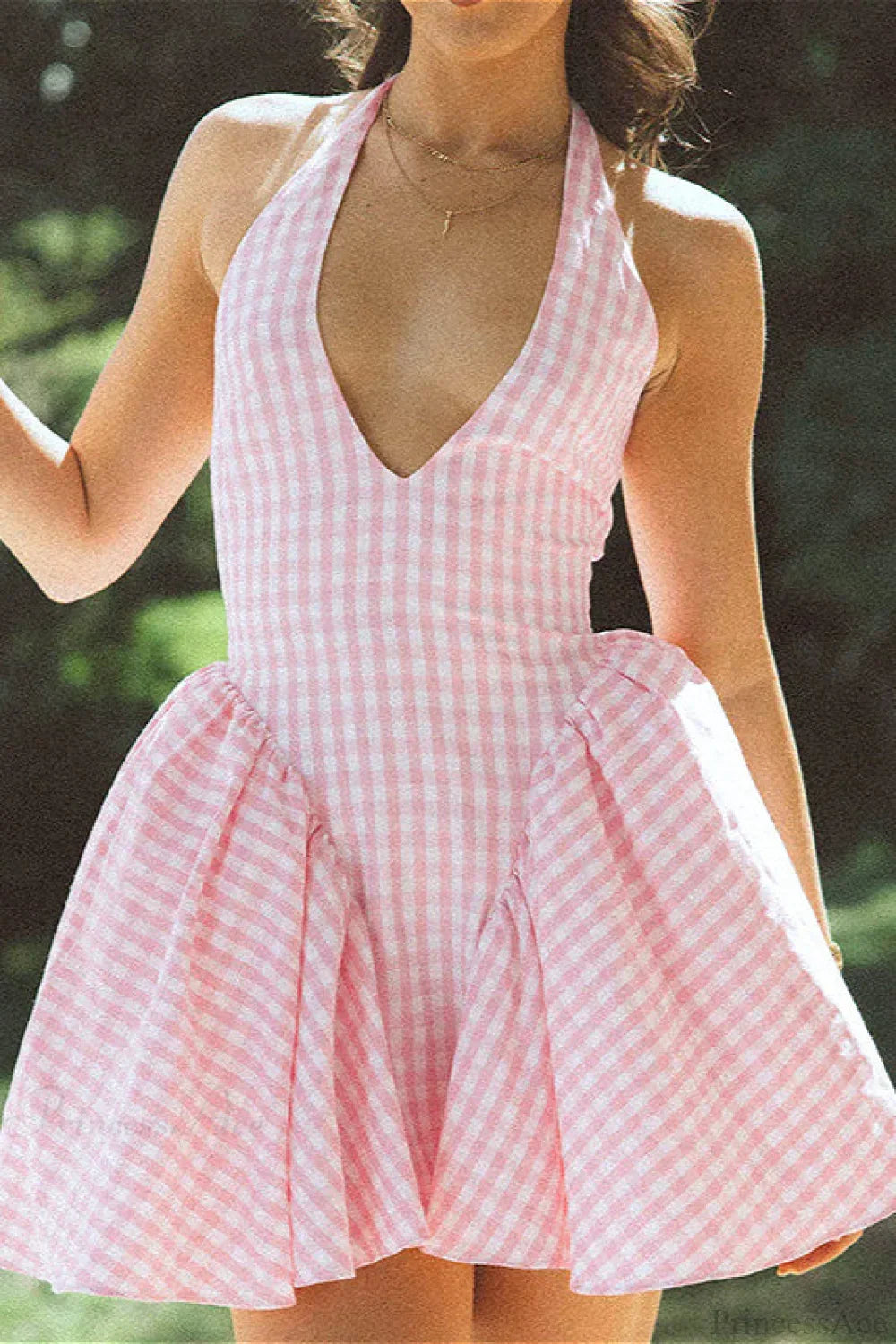 Gingham Halter Neck Fit & Flare Mini Dress